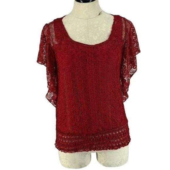 Lavish Woman's Blouse Burgundy Lace‎ Layered Size Medium NEW - Picture 1 of 10